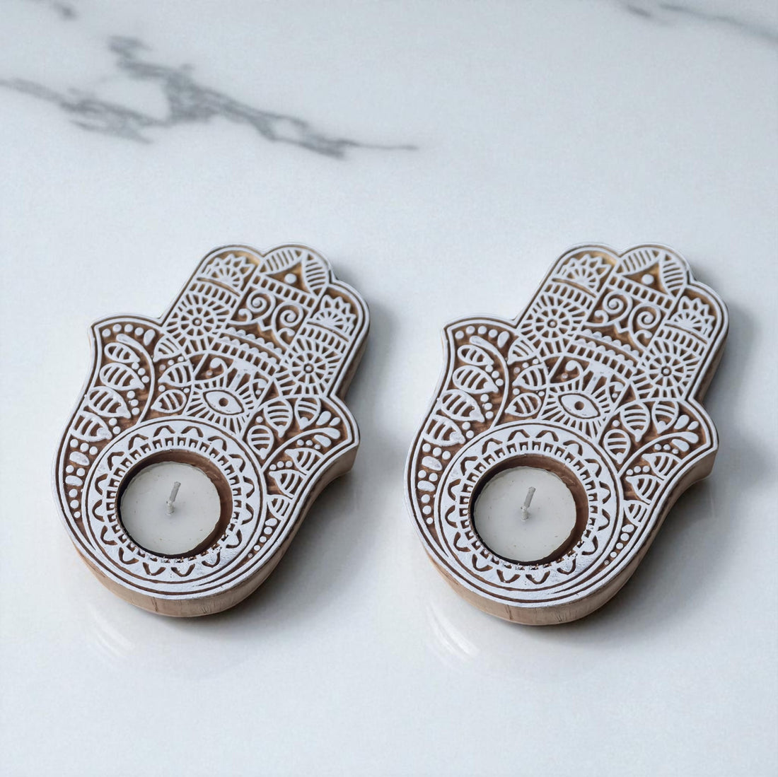 Hamsa Wooden T-Light Holder