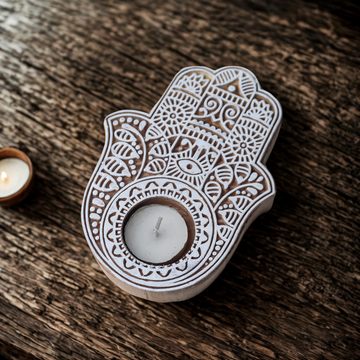 Hamsa Wooden T-Light Holder