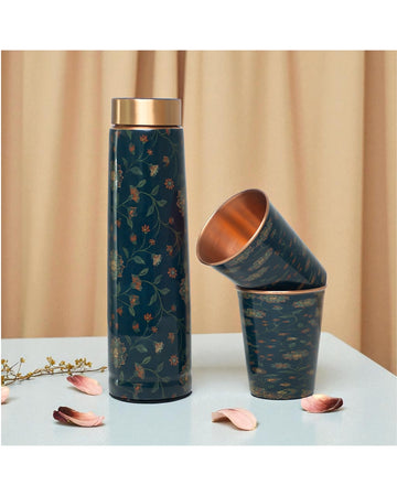 Floral Copper Bottle and Glass set.