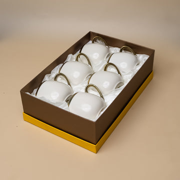 White & Gold Espresso Cup Set (6 Cups & 6 Saucers)