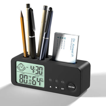 eo Decision Making Clock with Dual Alarms Pen Stand and Card Holder