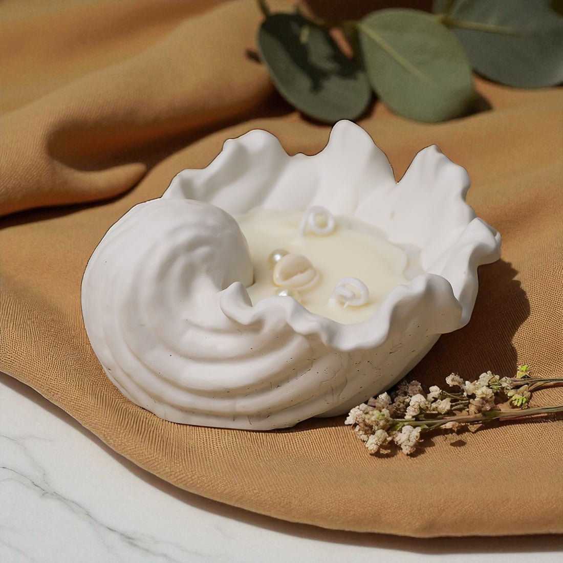 Handcrafted Concrete Seashell Candle
