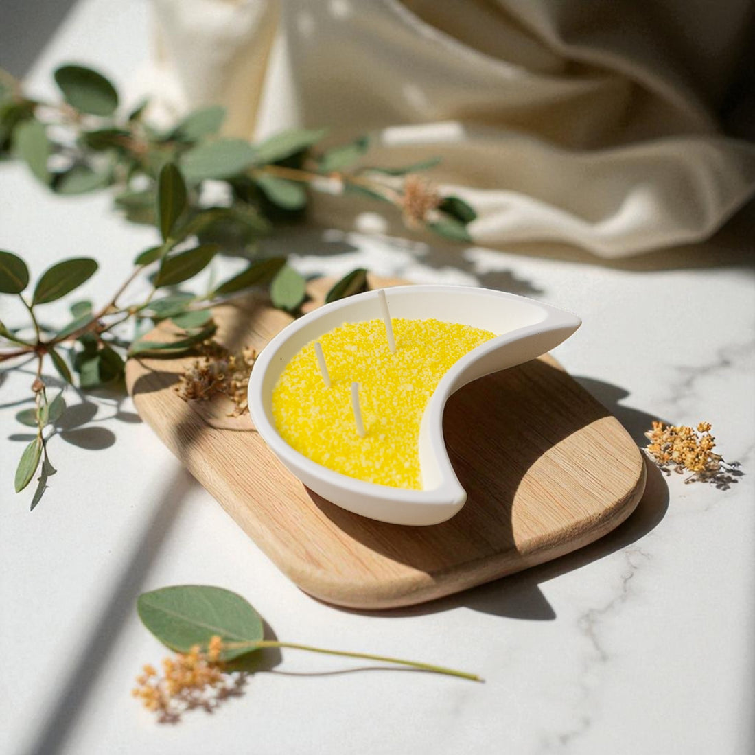 Sand wax candle set with moon tray and 3 wicks