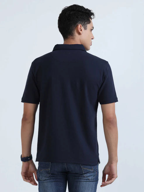 Caslay Sustainable Sweat Polo - Navy Blue Solid T-Shirt