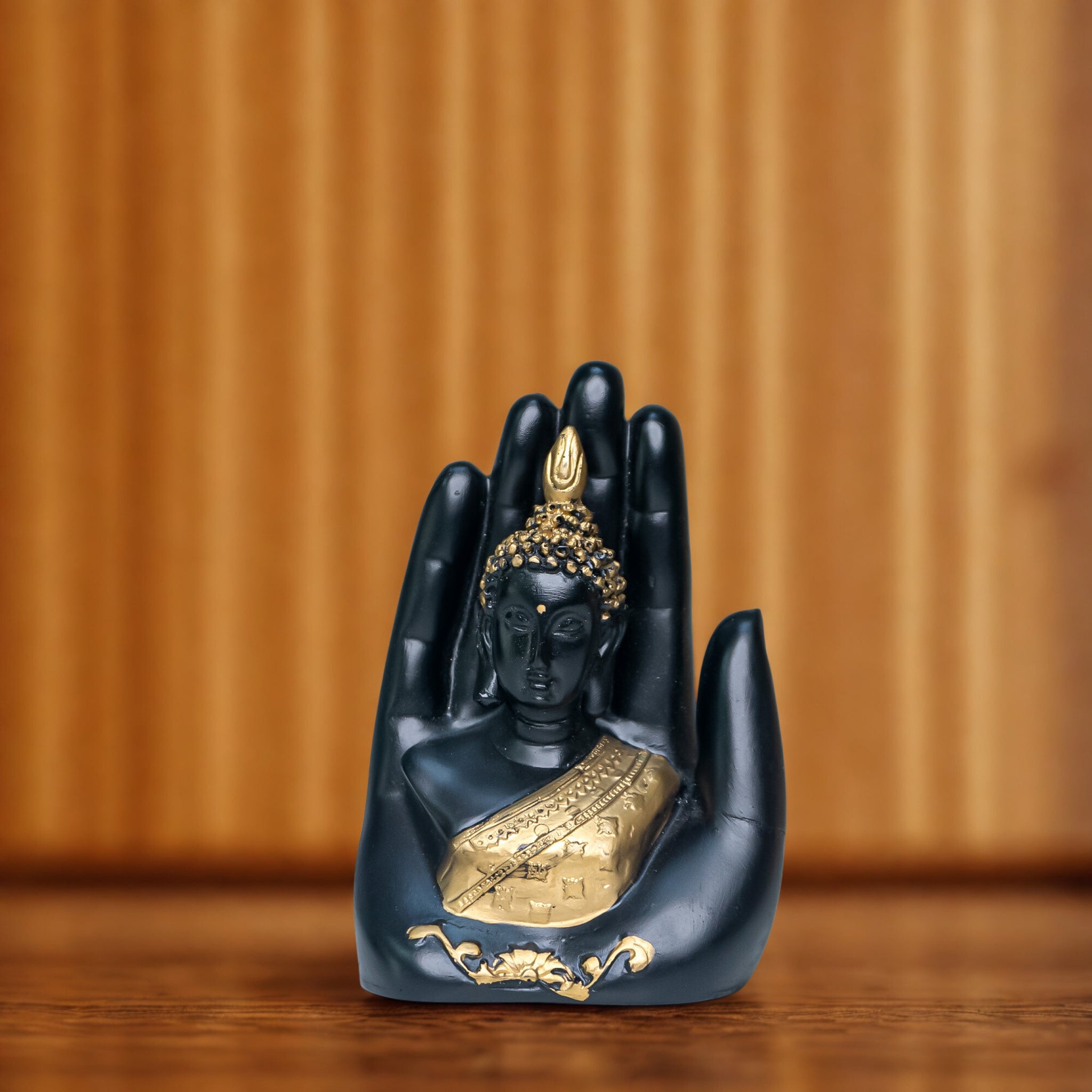 Serene Palm Buddha Statue