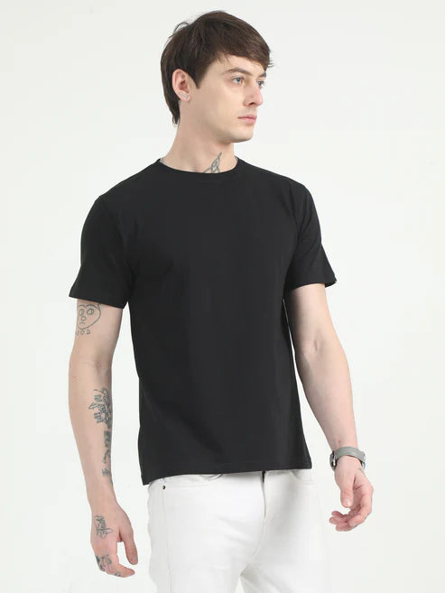 Caslay Organic - Black Crew Neck Solid T-Shirt