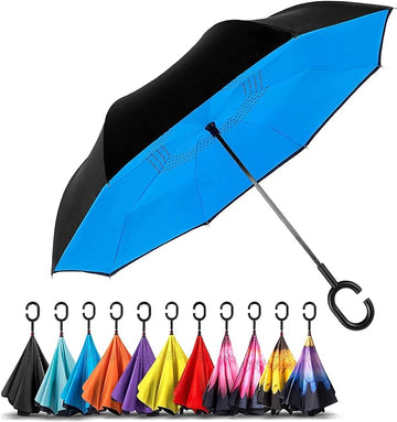 Double Layer Inverted Reversible No Drip Umbrella with C Shape Handle