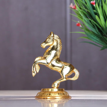 Jumping Horse Metal Statue Golden Finish