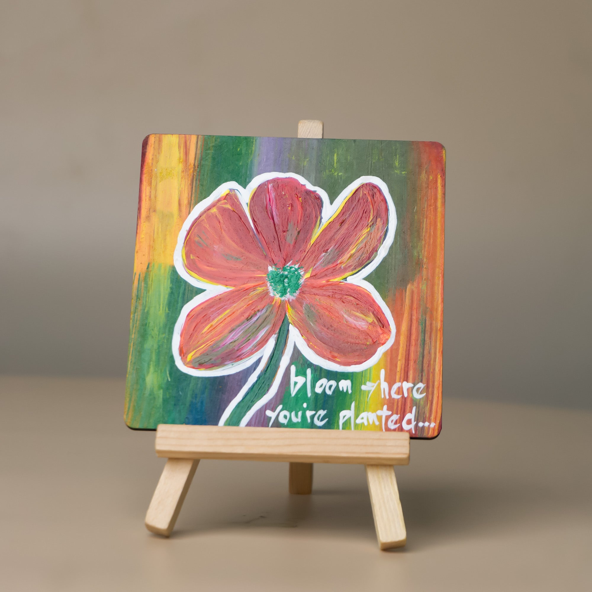 Radiant Bloom Miniature Art on MDF comes with a Wooden Easel Stand
