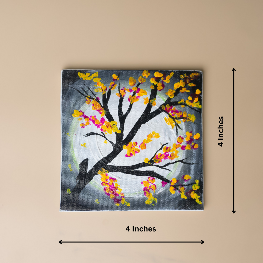 Floral Tree Miniature Canvas Art comes with Wooden Easel Stand.