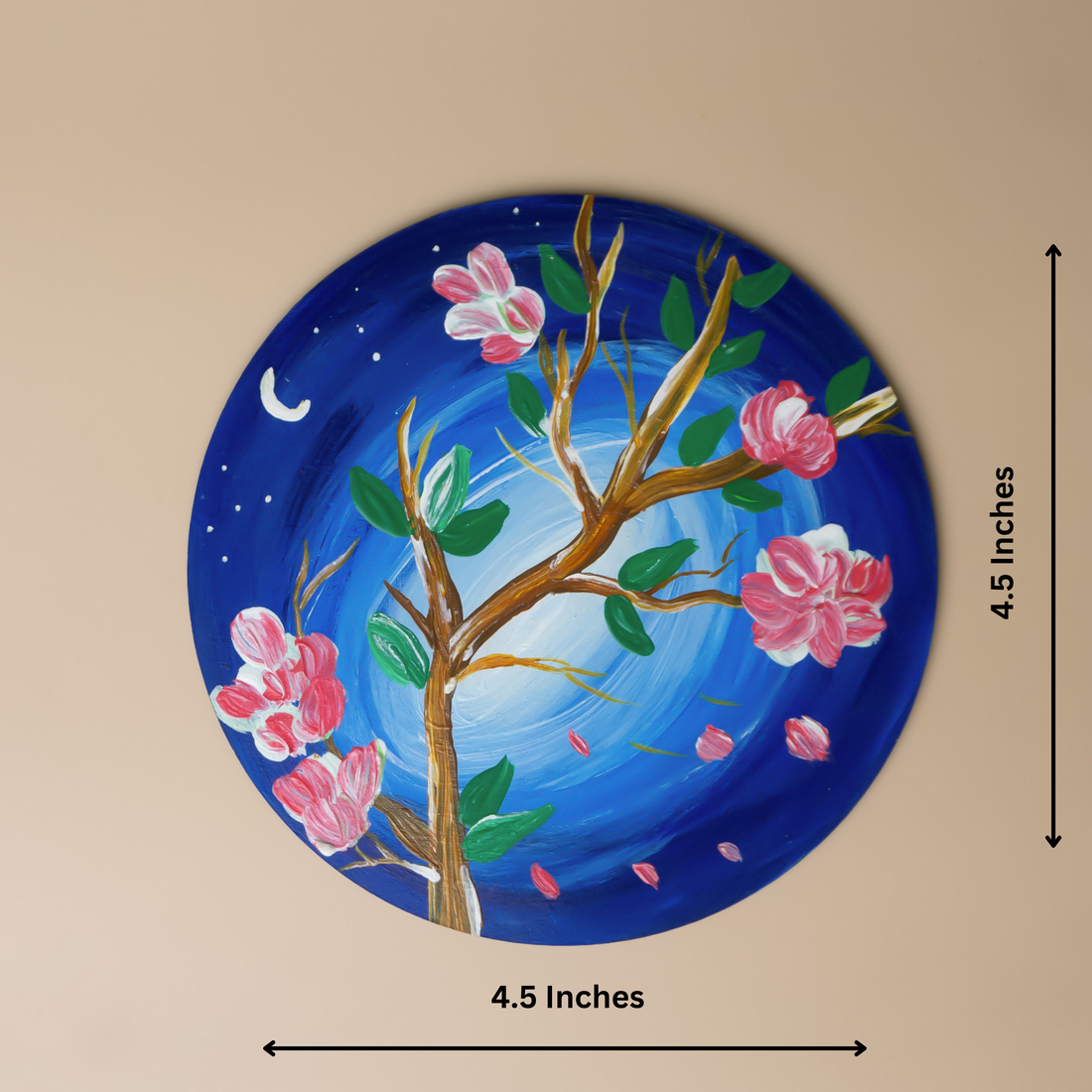 Floral Tree Miniature Art on Round MDF comes with Wooden Easel Stand