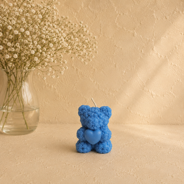 Blue Bloom Heart Bear Candle