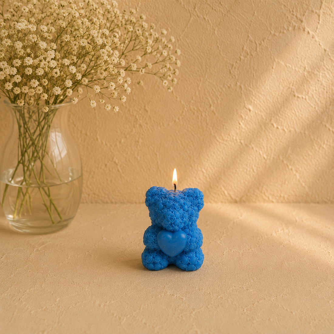 Blue Bloom Heart Bear Candle