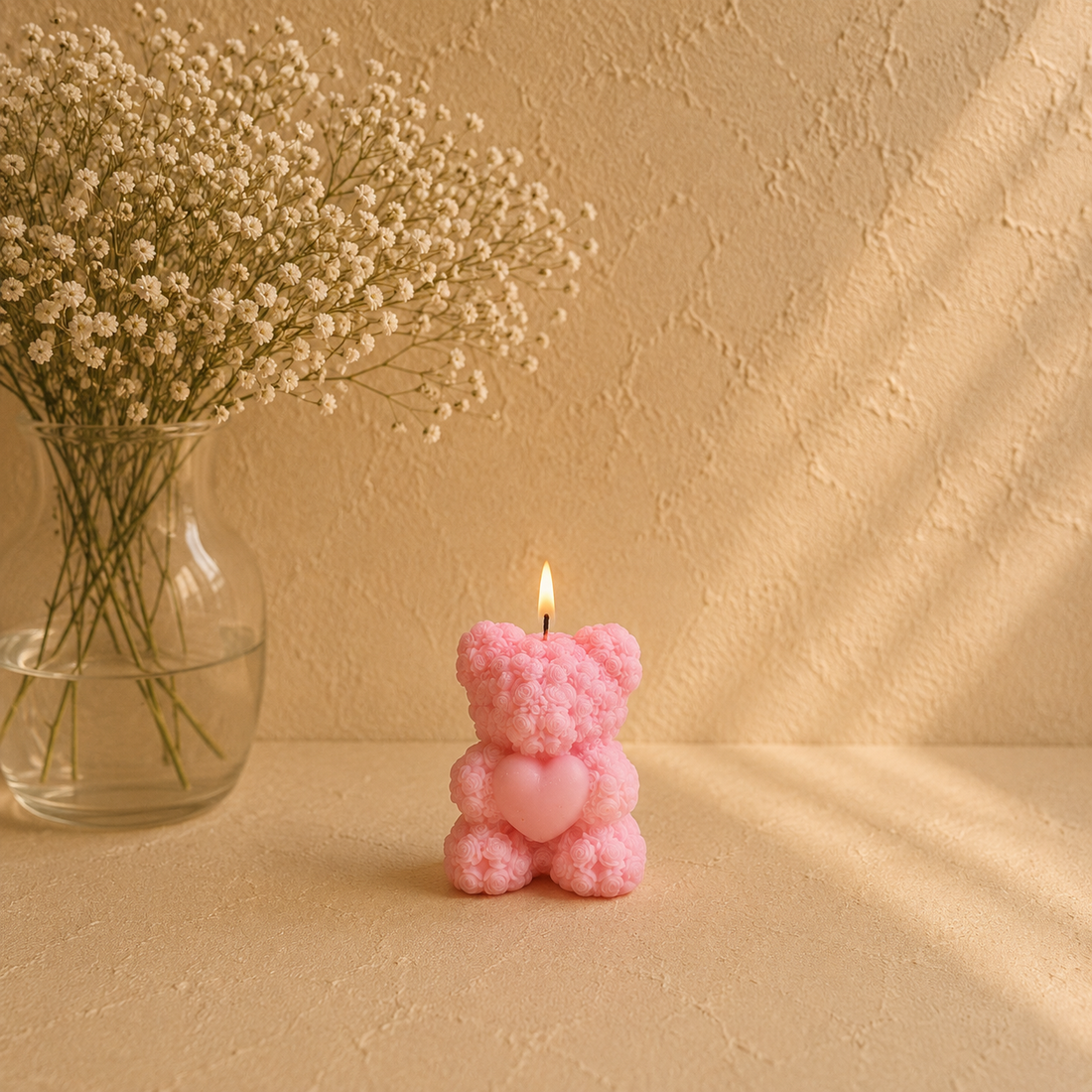Blush Bloom Heart Bear Candle