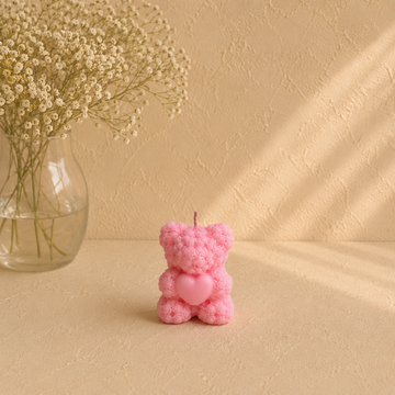 Blush Bloom Heart Bear Candle