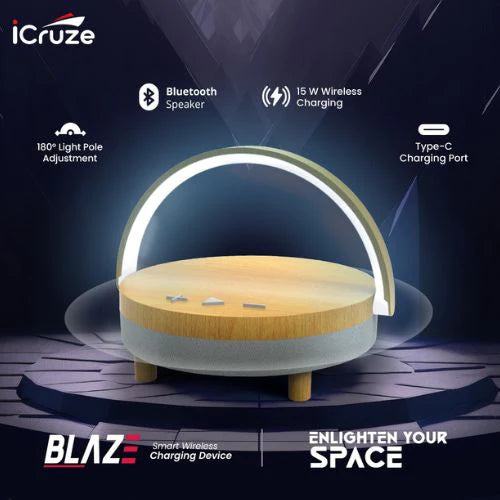 iCruze Digital Blaze 3 in 1 Bluetooth Speaker with Wireless charger & Night Lamp Charging Pad