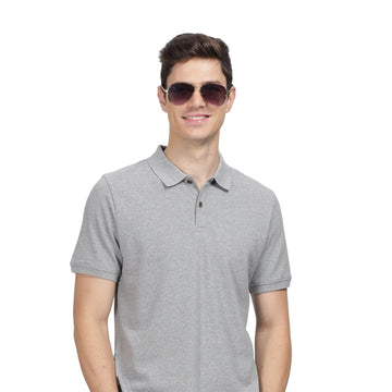 Polo Neck Cotton Blend Gray T-Shirt