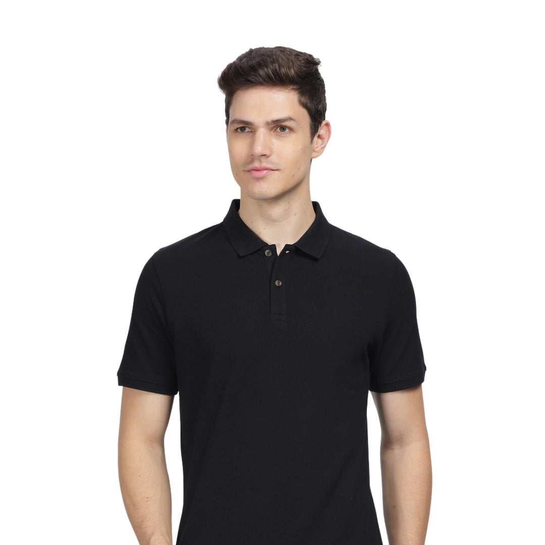 Polo Neck Cotton Blend Black T-Shirt