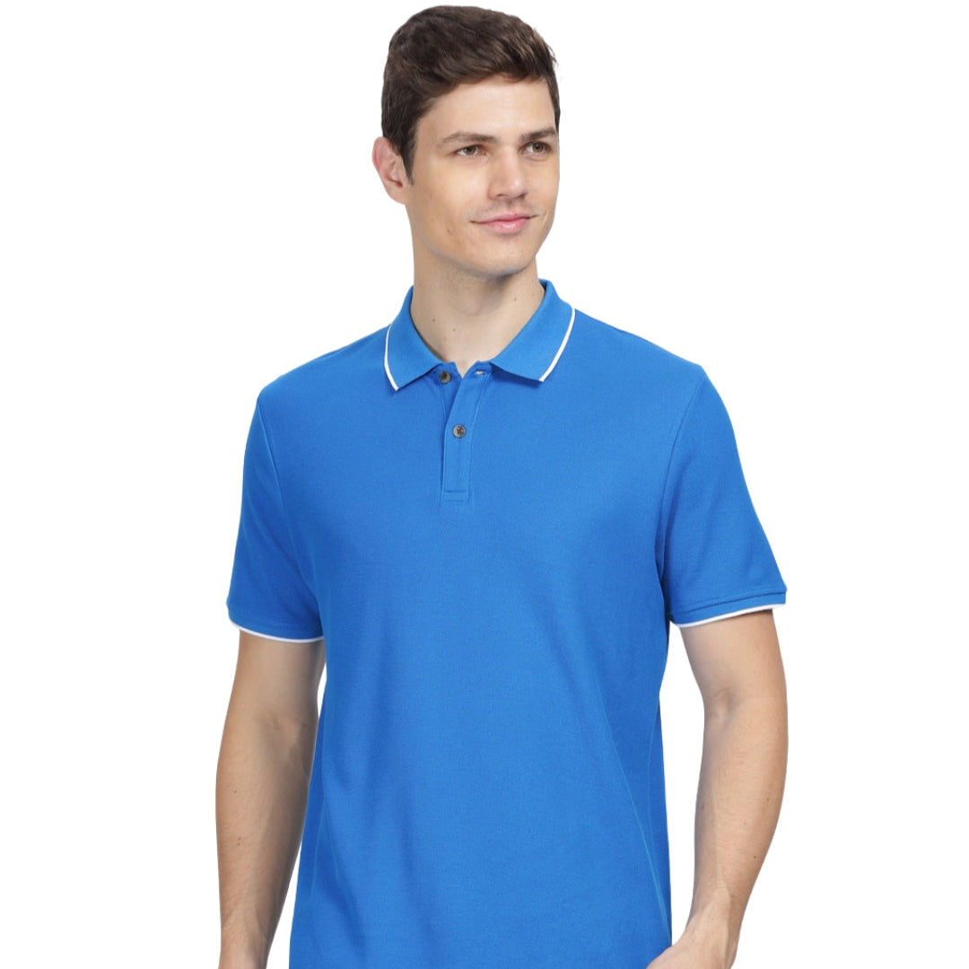 Men's Sky Blue Polo T-Shirt with White Tipping