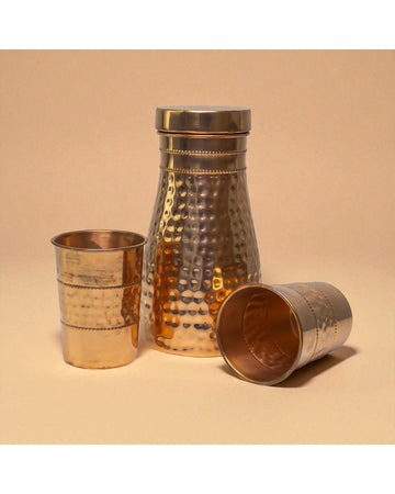 Hammered Copper Bottle & Glass Set