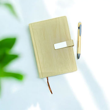 Elegant Beige Notebook & Bamboo Pen Gift Set