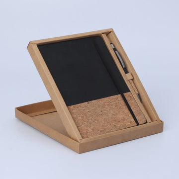 Eco Cork & Black Notebook with Pen – Gift Set