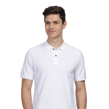Polo Neck Cotton Blend White T-Shirt