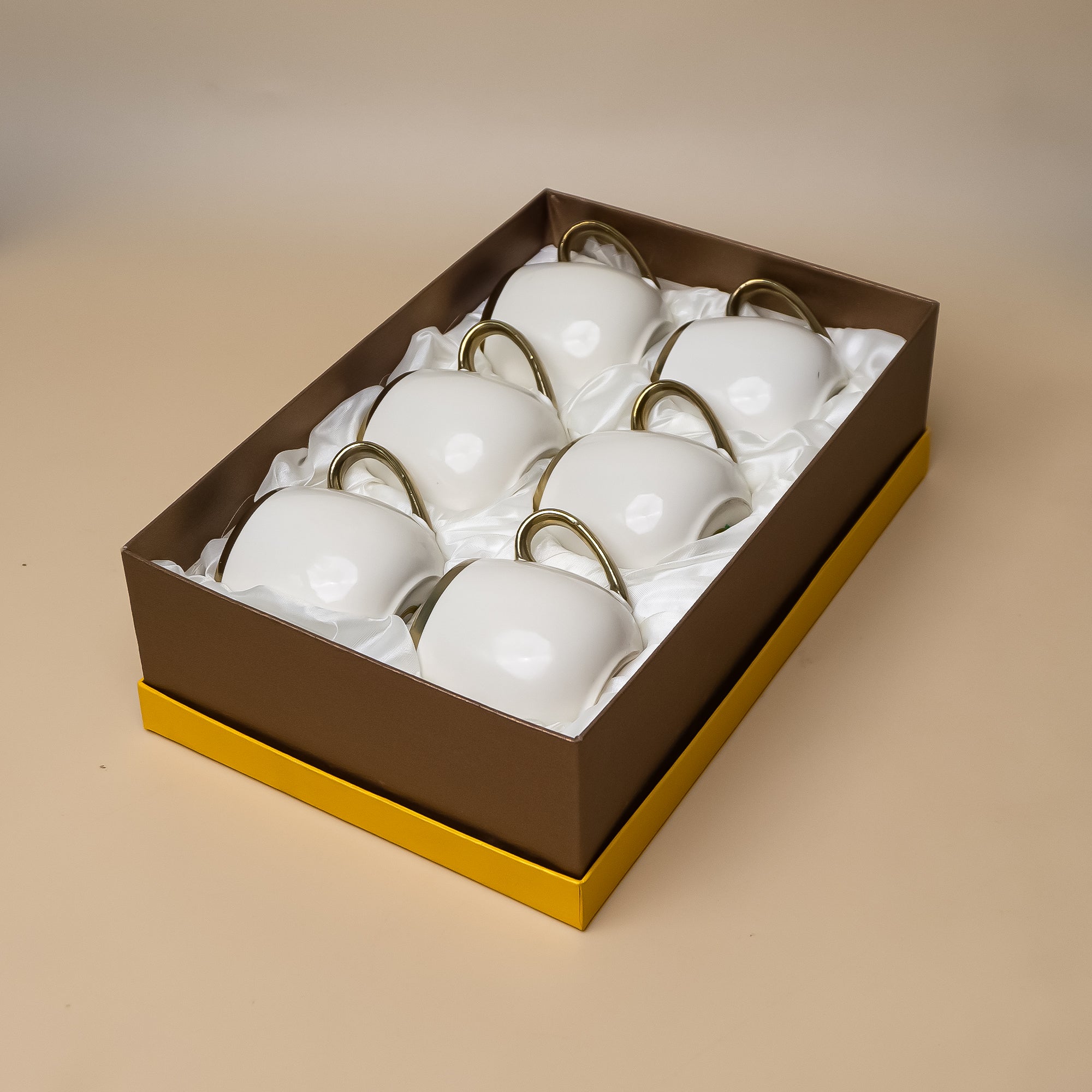 White & Gold Espresso Cup Set (6 Cups & 6 Saucers)