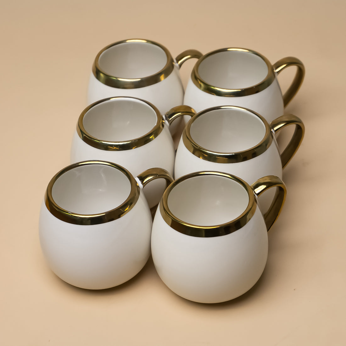 White & Gold Espresso Cup Set (6 Cups & 6 Saucers)