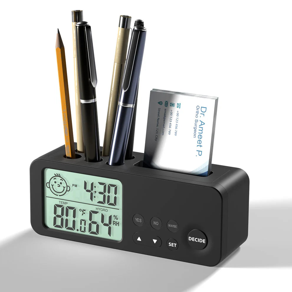 eo Decision Making Clock with Dual Alarms Pen Stand and Card Holder