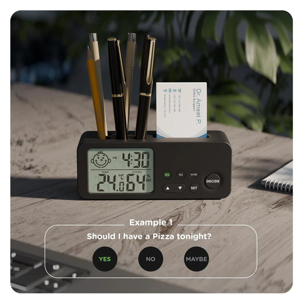 eo Decision Making Clock with Dual Alarms Pen Stand and Card Holder