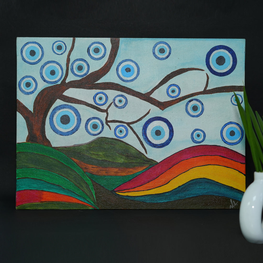 Abstract Evil Eye Tree Painting on Canvas