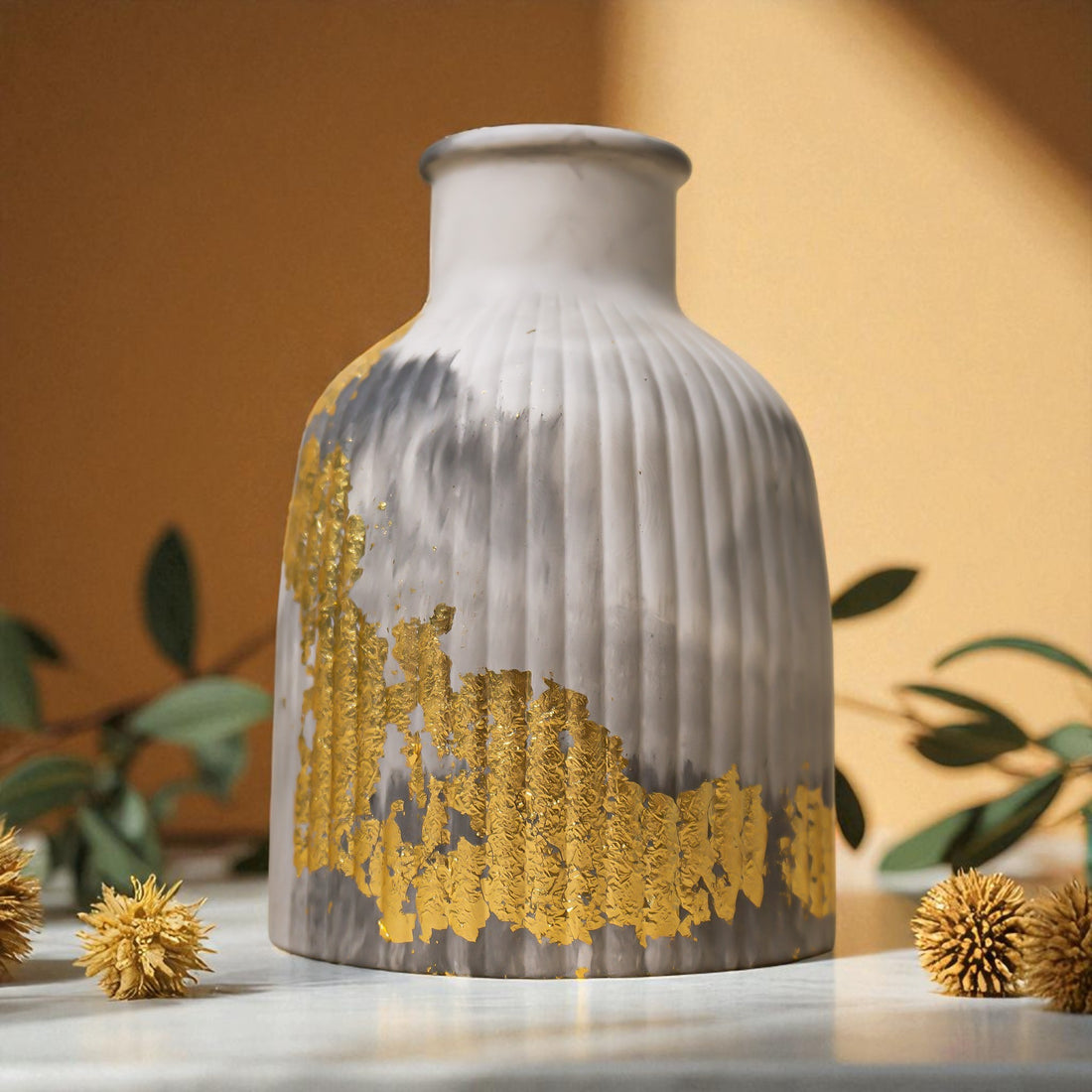 Golden Accent Concrete Vase