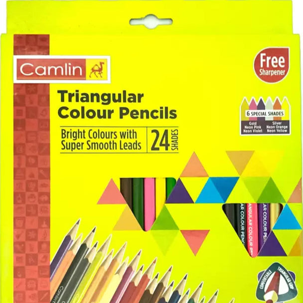 Camlin Premium Triangular Color Pencils, 24 Shades with Sharpener