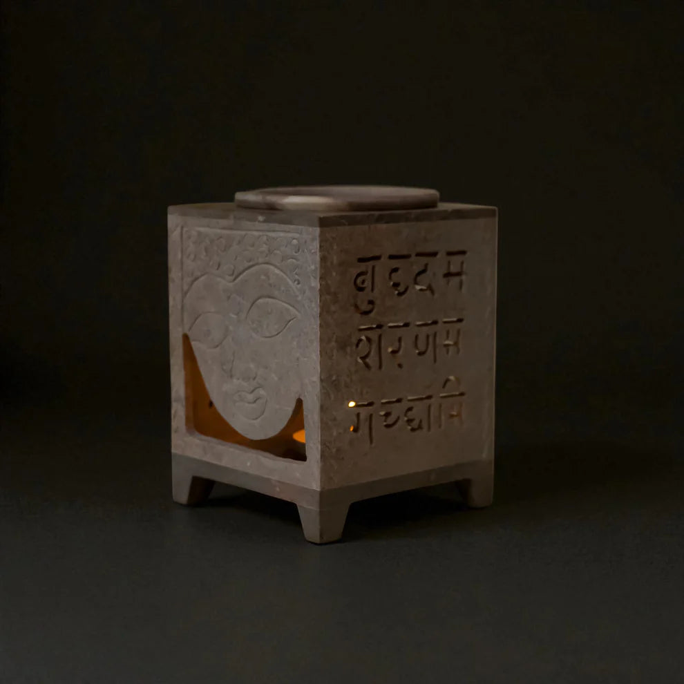 Handcrafted Soapstone Aroma Oil Burner & Diffuser | Budha Carving T-Light Candle Holder | Decorative Item for Home, Office, Temple & Gifting