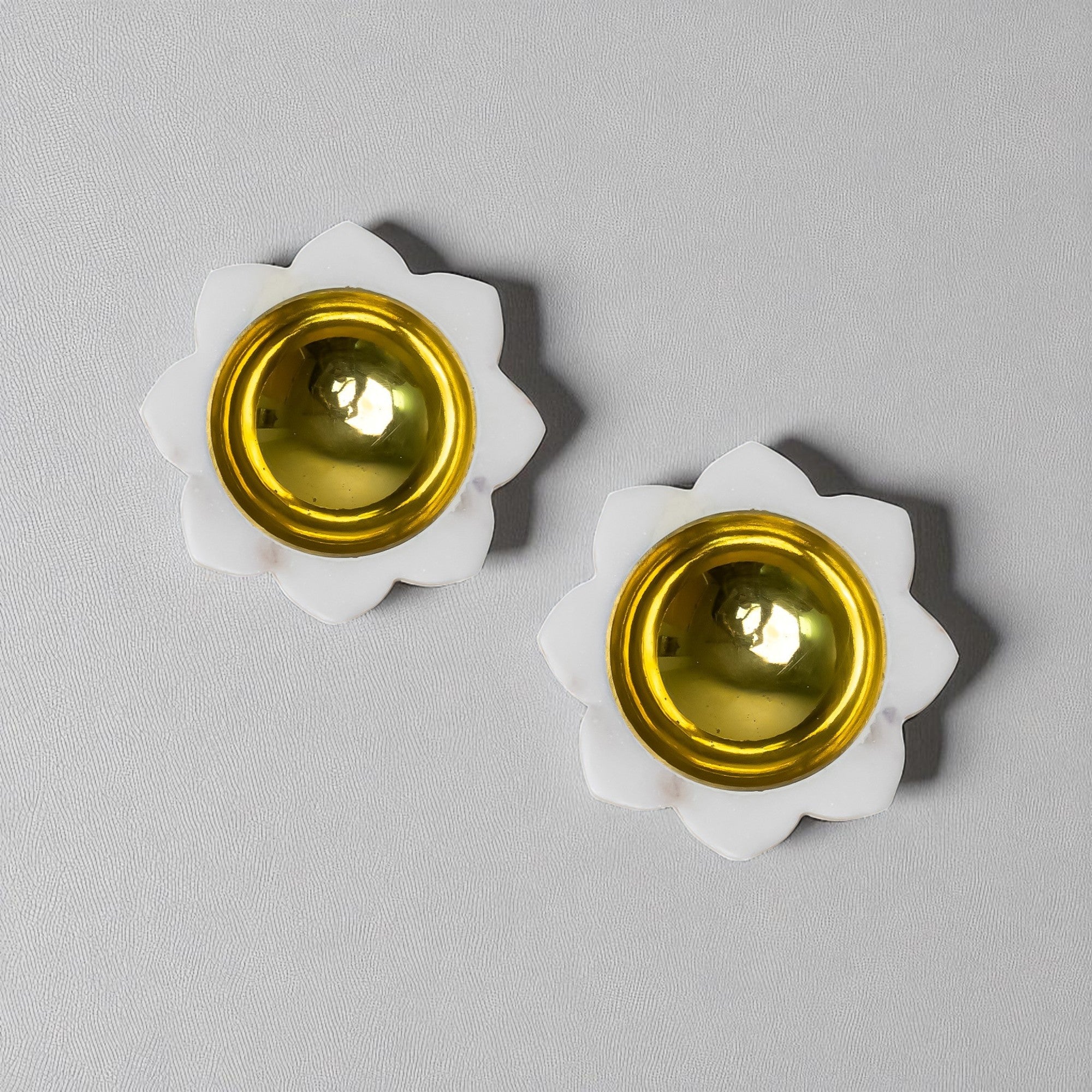 Brass Diya with White Marble Lotus Base