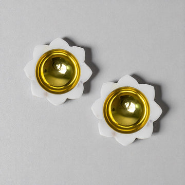 Brass Diya with White Marble Lotus Base